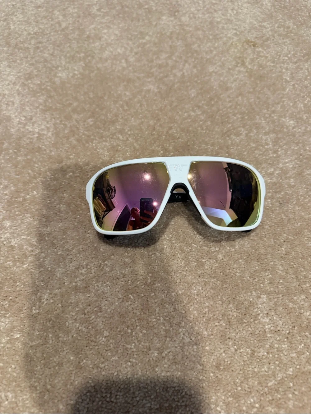 Pit Viper White Frame Sunglasses with Purple/Gold Mirrored Lenses